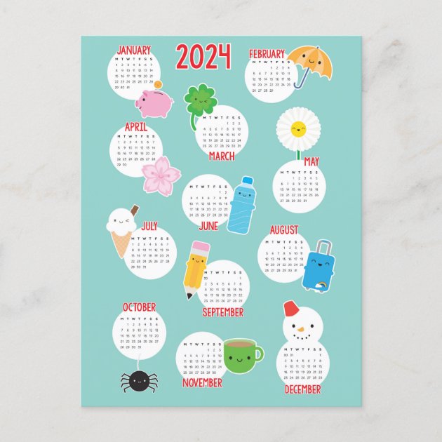 Kawaii Life 2024 Calendar Postcard Zazzle   Kawaii Life 2024 Calendar Postcard R22db4f9002954622a224918ff2e8619a Qdey1 630 