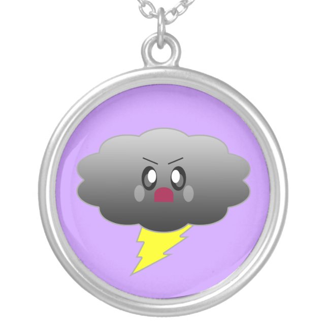 Kawaii Lightning Cloud Sterling Silver Necklace (Front)