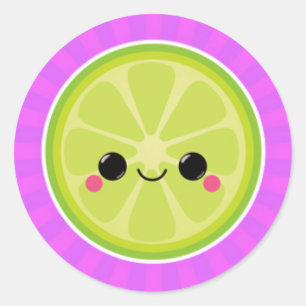 Kawaii Lime on Purple Starburst Classic Round Sticker