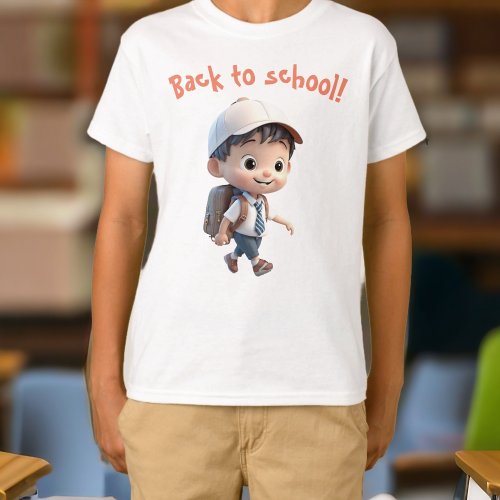 Kawaii little boy going to school T_Shirt