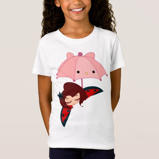 kawaii little girl cartoon umbrella T-Shirt (Front)
