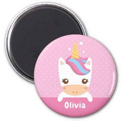 Kawaii Little Unicorn Girls Personalized Magnet