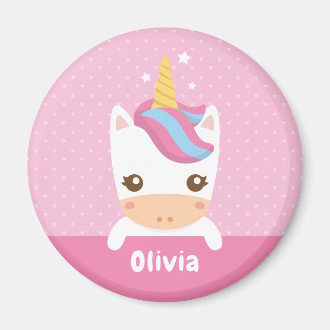 Kawaii Little Unicorn Girls Personalized Magnet (Front)