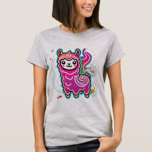 Kawaii Llama Delight: Flaming Fun T-Shirt