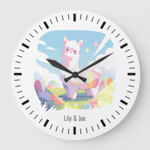 kawaii llama   japanese Anime style Large Clock