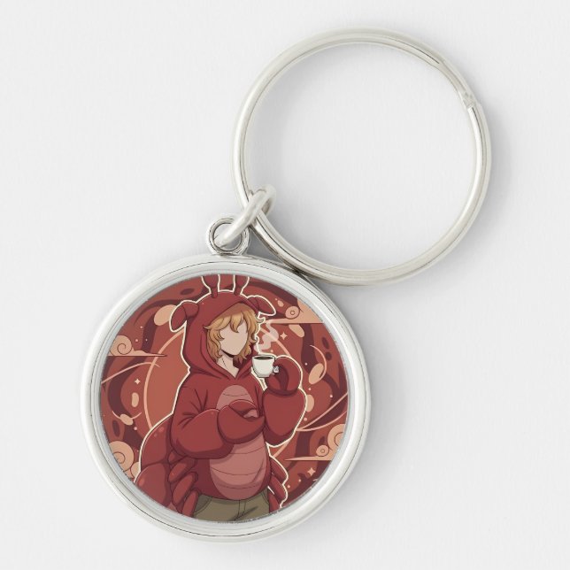 Kawaii Lobster Barista: Seafront Coffee Art Keychain (Front)