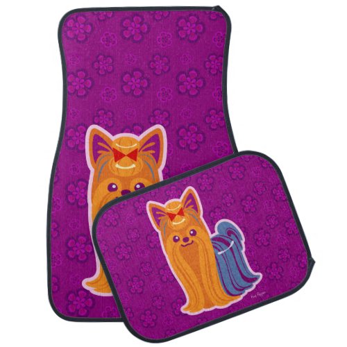 Kawaii Long Hair Yorkie Cartoon Dog Car Mat