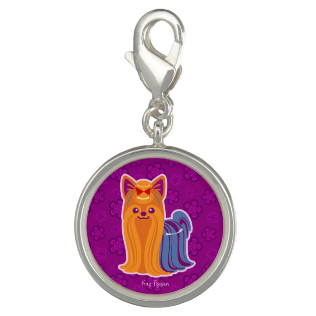 Kawaii Long Hair Yorkie Cartoon Dog Charm (Front)