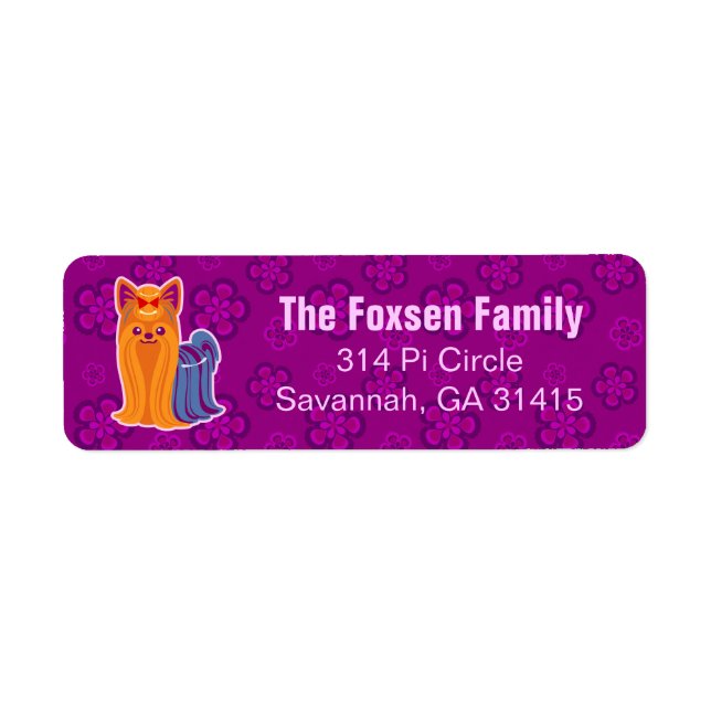 Kawaii Long Hair Yorkie Cartoon Dog Label (Front)