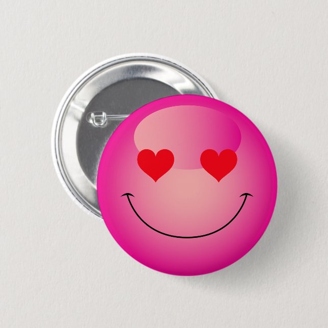 Kawaii Love Heart Eyes Pink Emoji Button (Front & Back)
