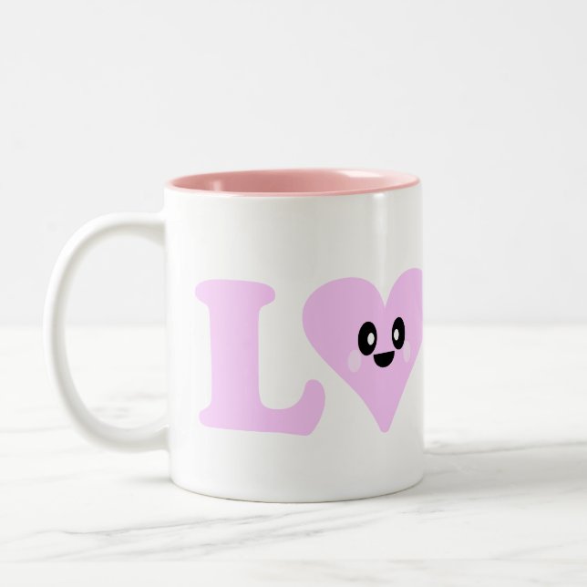 KAWAII LOVE HEART PINK MUG (Left)