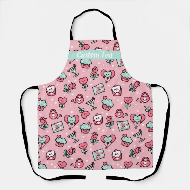Kawaii Love Icons Seamless Valentine's Pattern Apron (Front)
