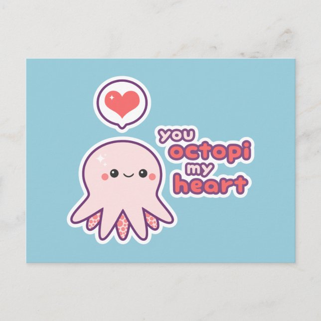 Kawaii Love Octopus Postcard (Front)