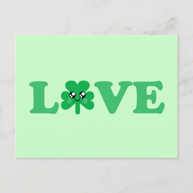Kawaii "Love" Shamrock Postcard (Front)