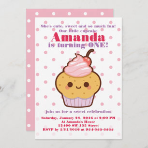 Kawaii Lovely Sweet  Cupcake KIDS Birthday Party Invitation