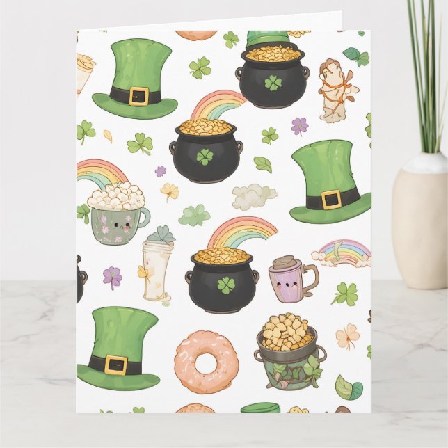 Kawaii Luck Charms St. Patrick's Day Pot of Gold  Card (Front)