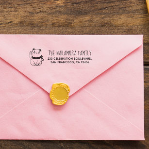 Kawaii Lucky Cat   Custom Name & Return Address Self-inking Stamp