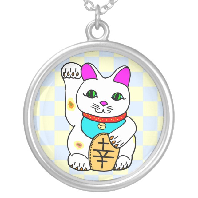 Kawaii Lucky Cat Neko Sterling Silver Necklace (Front)