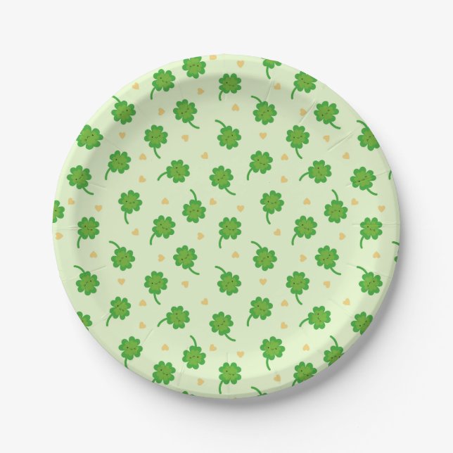 Kawaii Lucky Clover Paper Plates (Front)