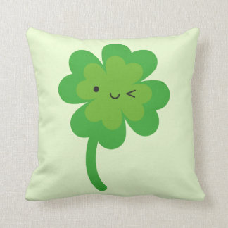 Kawaii Lucky Four Leaf Clover Reversible Throw Pillow