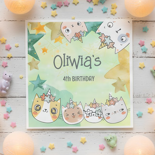 Kawaii Magic caticorn birthday  Napkins (Creator Uploaded)