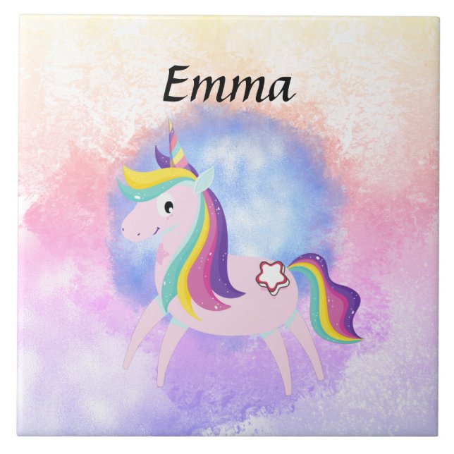 Kawaii Magical Fantasy Cartoon Design Ceramic Tile (Front)