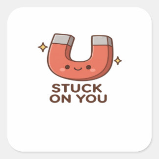 Kawaii Magnet Stuck On You Cute Playful Style Square Sticker