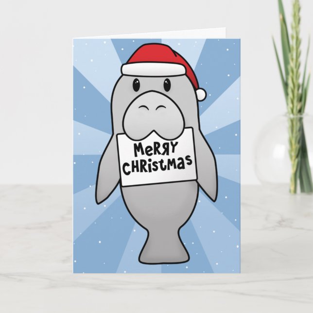 Kawaii Manatee Christmas Card (Front)