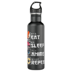 Kawaii Manga Sushi - Eat Sleep Anime Repeat - Cute Stainless Steel Water Bottle