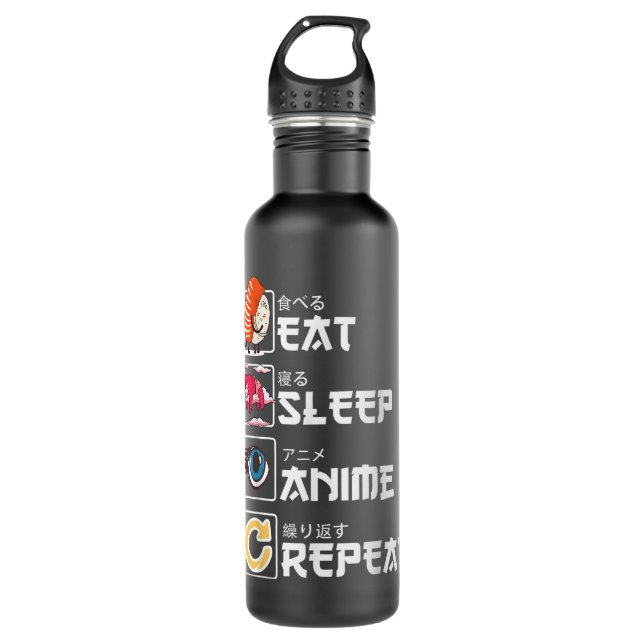 Kawaii Manga Sushi - Eat Sleep Anime Repeat - Cute Stainless Steel Water Bottle (Front)