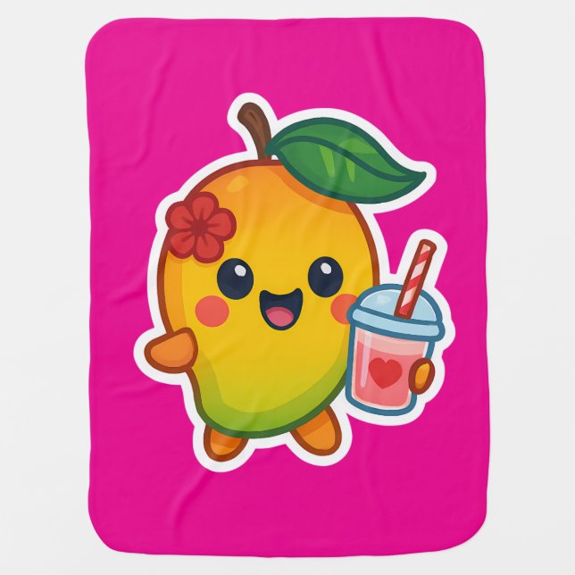 Kawaii Mango – Sweetheart Fruit with Heart Smoothi Baby Blanket (Front)