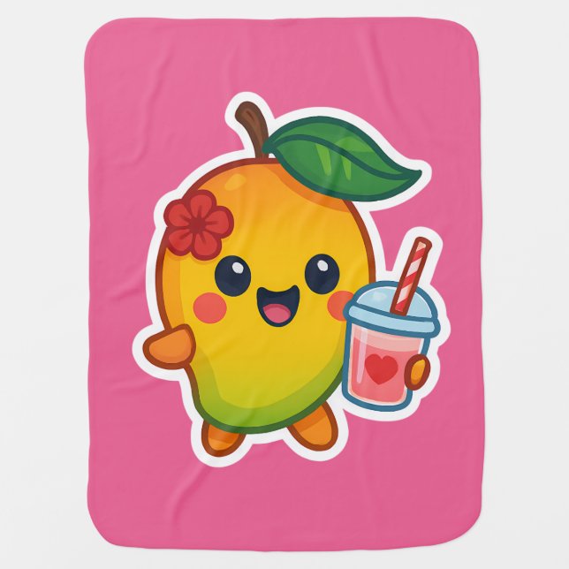 Kawaii Mango – Sweetheart Fruit with Heart Smoothi Baby Blanket (Front)