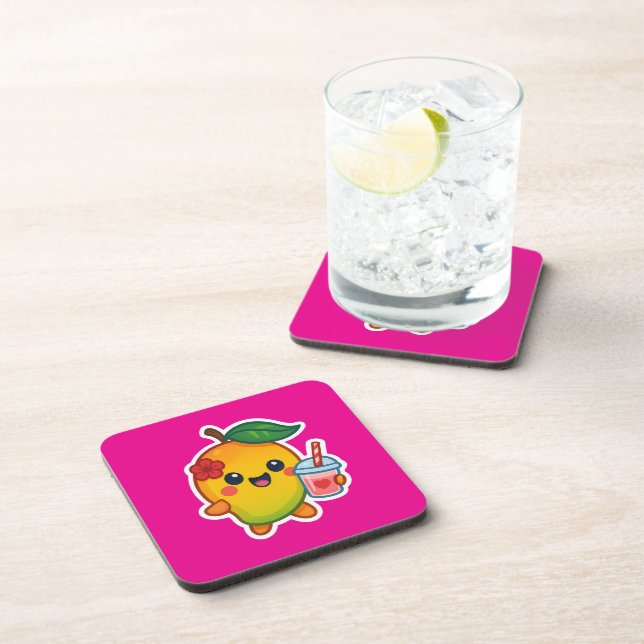 Kawaii Mango – Sweetheart Fruit with Heart Smoothi Beverage Coaster (Right Side)