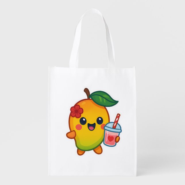 Kawaii Mango – Sweetheart Fruit with Heart Smoothi Grocery Bag (Front)
