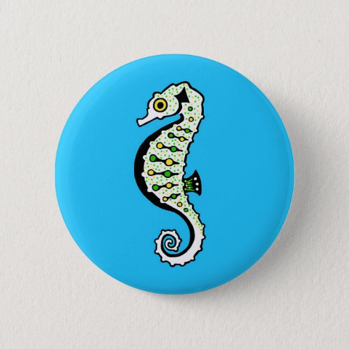 Kawaii _  Marine SEAHORSE _ Wildlife _ Ocean blue Button