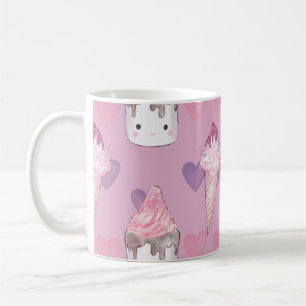 Kawaii Marshmallow & Ice Cream Pattern Coffee Mug