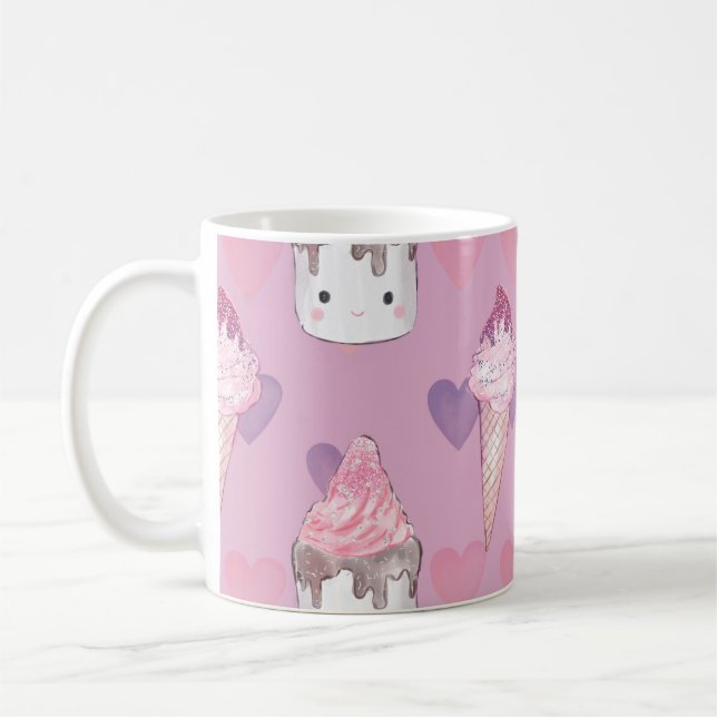 Kawaii Marshmallow & Ice Cream Pattern  Coffee Mug (Left)