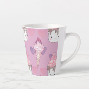 Kawaii Marshmallow & Ice Cream Pattern Latte Mug