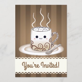 Kawaii Marshmallows Hot-chocolate Drink Invitation by DiaSuuArt at Zazzle