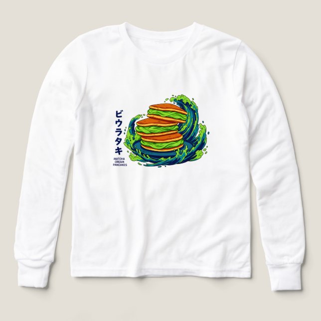Kawaii Matcha Cream Pancakes Ocean Wave Art Tri-Blend Shirts (Design Front)
