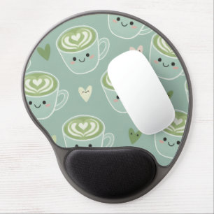 Kawaii Matcha Latte Mousepad with Wrist Rest
