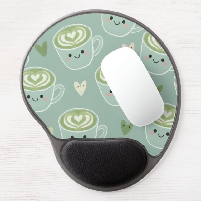 Kawaii Matcha Latte Mousepad with Wrist Rest (Left Side)