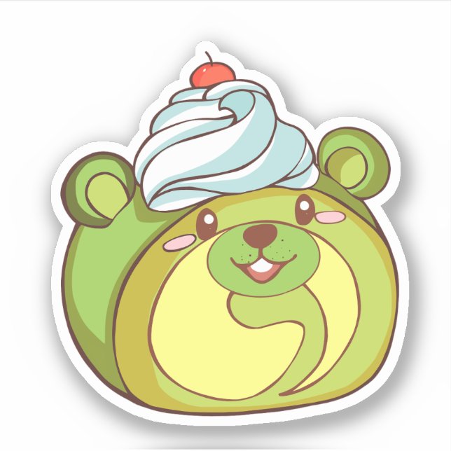 Kawaii Matcha Swiss Roll Bear Cake  Sticker (Front)
