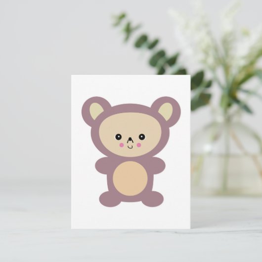 kawaii mauve teddy bear (Standing Front)