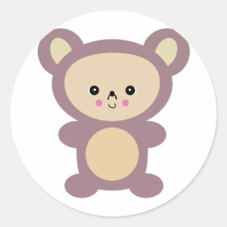 kawaii mauve teddy bear classic round sticker