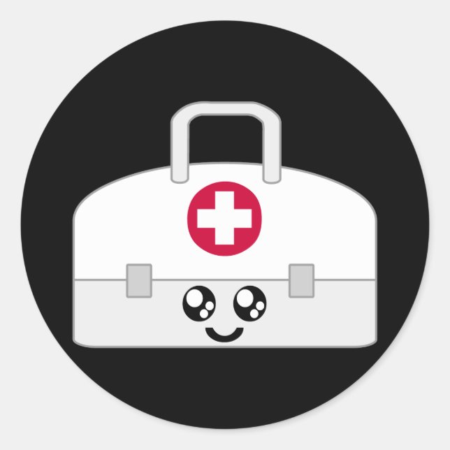 KAWAII MEDICAL NURSE BAG HAPPY FACE CLASSIC ROUND STICKER (Front)