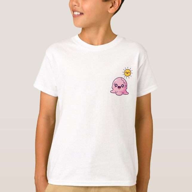 Kawaii Melting Pink Ice Cream Character with Happy T-Shirt (Front)