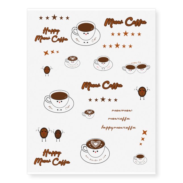 Kawaii Meow Coffee Temporary Tattoos (Front)