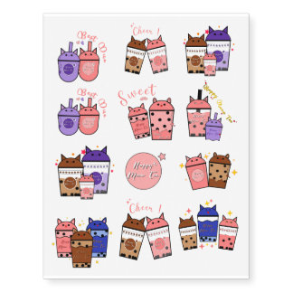 Kawaii Meow Tea Cup Best Duo Temporary Tattoos