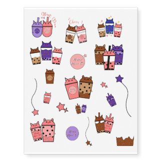 Kawaii Meow Tea Temporary Tattoos